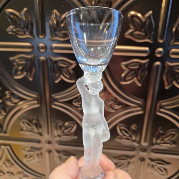 2 Bayel Bacchus "Baccante" Frosted Nude Male Cordual Glasses French Crystal - Picture 5 of 9